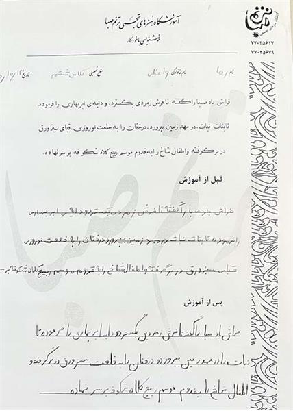 خط تحریری مقطع دبستان